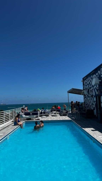 Rooftop pool at Palace South Beach with the ocean in the background