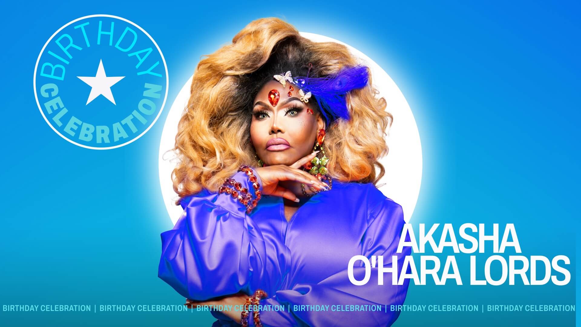 Akasha O’Hara Lords posing in drag for her birthday brunch promo at Palace South Beach Miami