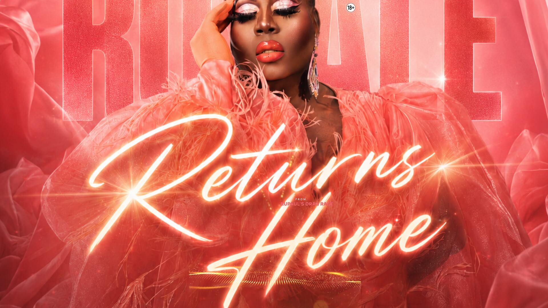 Latrice Royale in a pink gown posing with her name behind her for Latrice Returns Home event at Palace South Beach Miami