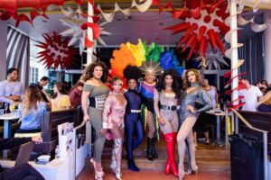 Palace drag queens at Drag Brunch in Miami during a bachelorette weekend