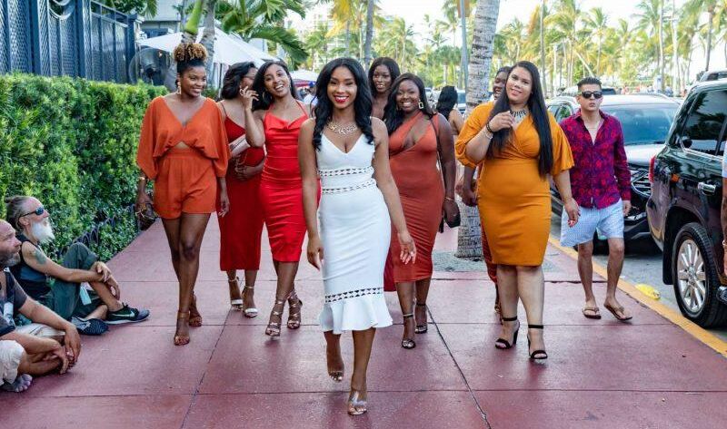 Bride and friends celebrating a bachelorette weekend in South Beach Miami
