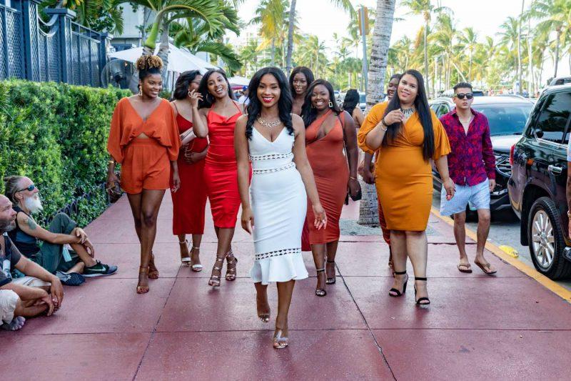 Bride and friends celebrating a bachelorette weekend in South Beach Miami