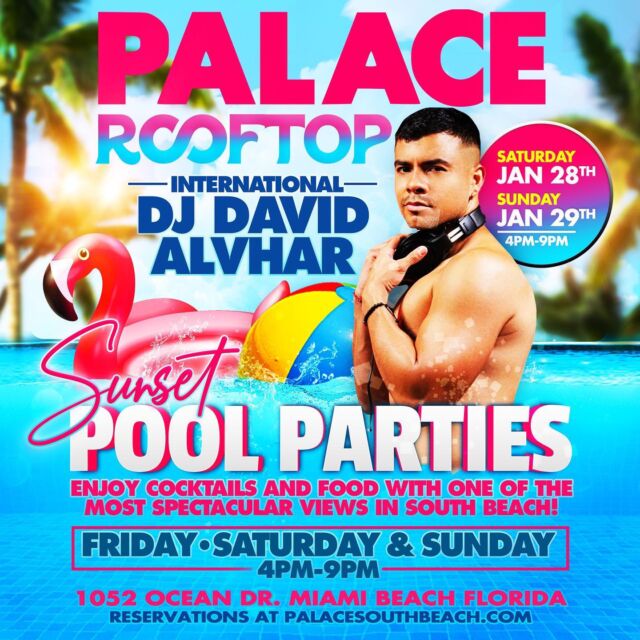 It’s almost the weekend and we’re ready to turn up the energy!! 
It’s looking like PALACE Sunset Rooftop Pool party weather this Friday • Saturday AND Sunday from 4-9pm with magnetic sounds from @djdavidalvhar 
GET READY!! 🕺🏽🕺🏽