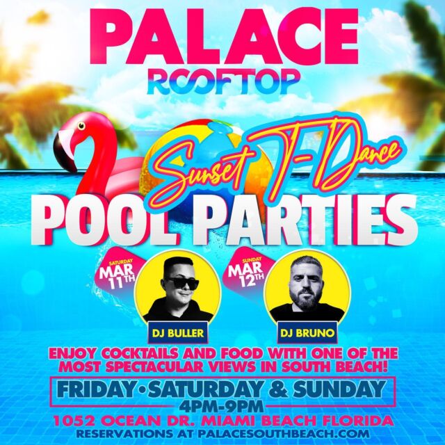 It’s officially the weekend and we’re ready to have fun!
Join us this weekend for our Sunset T Dance Pool Parties!
Saturday with DJ @buller_official and
Sunday with DJ @bruno_pozzo305 
From 4-9pm in addition to our amazing drag shows 
WE ARE READY! ARE YOU??